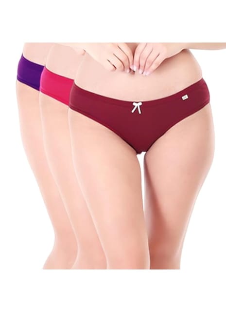 XJARVIS Caribeanchic Women Hipster Panty - 100% Super Combed Cotton, Anti Bacterial, No Marks Waistband, Moisture Wicking, Full Coverage, Solid Plain Pack of 3 (Brown/Pink/Purple)