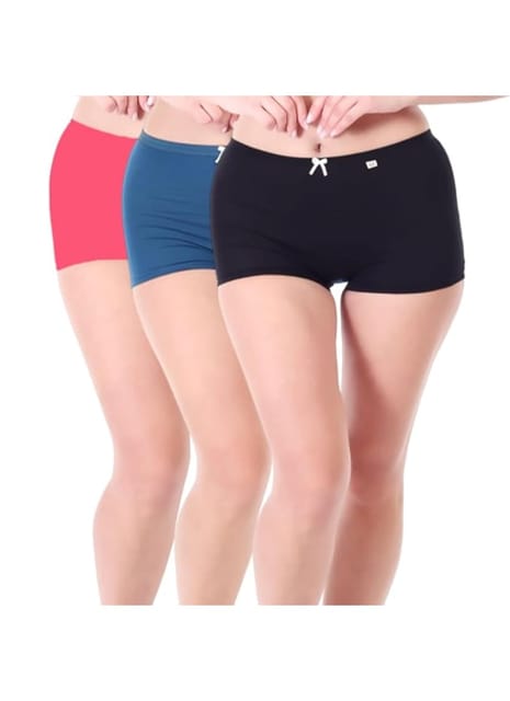 XJARVIS® Ladybay Women Boyshort High Coverage Super Combed Cotton Underwear Full Coverage Seamless Panties Soft Stretch Briefs, Pack of 3 (Black/Red/Blue) Pack of 3 - Black/Red/Blue