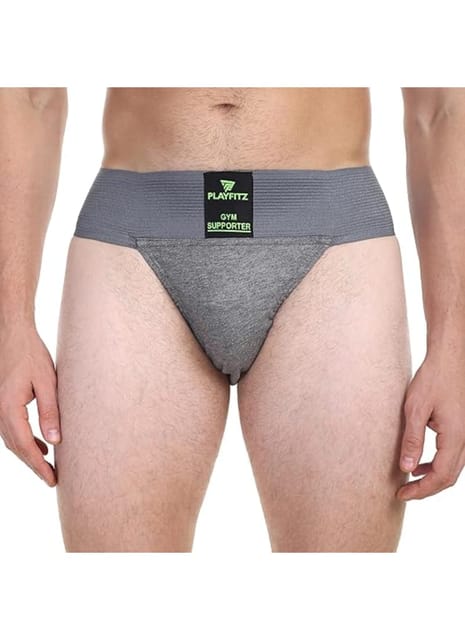 PLAYFITZ Tokyo Gym Supporter for Men, Sports Underwear for Men for Workout in Gym Stretchable Cotton, Men's Cotton Briefs Moisture Wicking Supporter for Cricket, Running, Gym Quick Dry, Grey