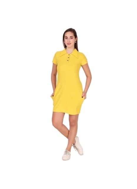 Activewear Collar Neck Dress For Women (Yellow)