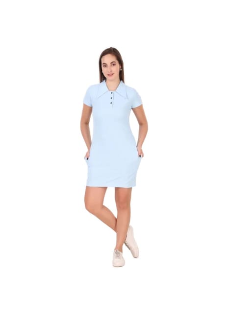 Activewear Collar Neck Dress For Women (Sky)