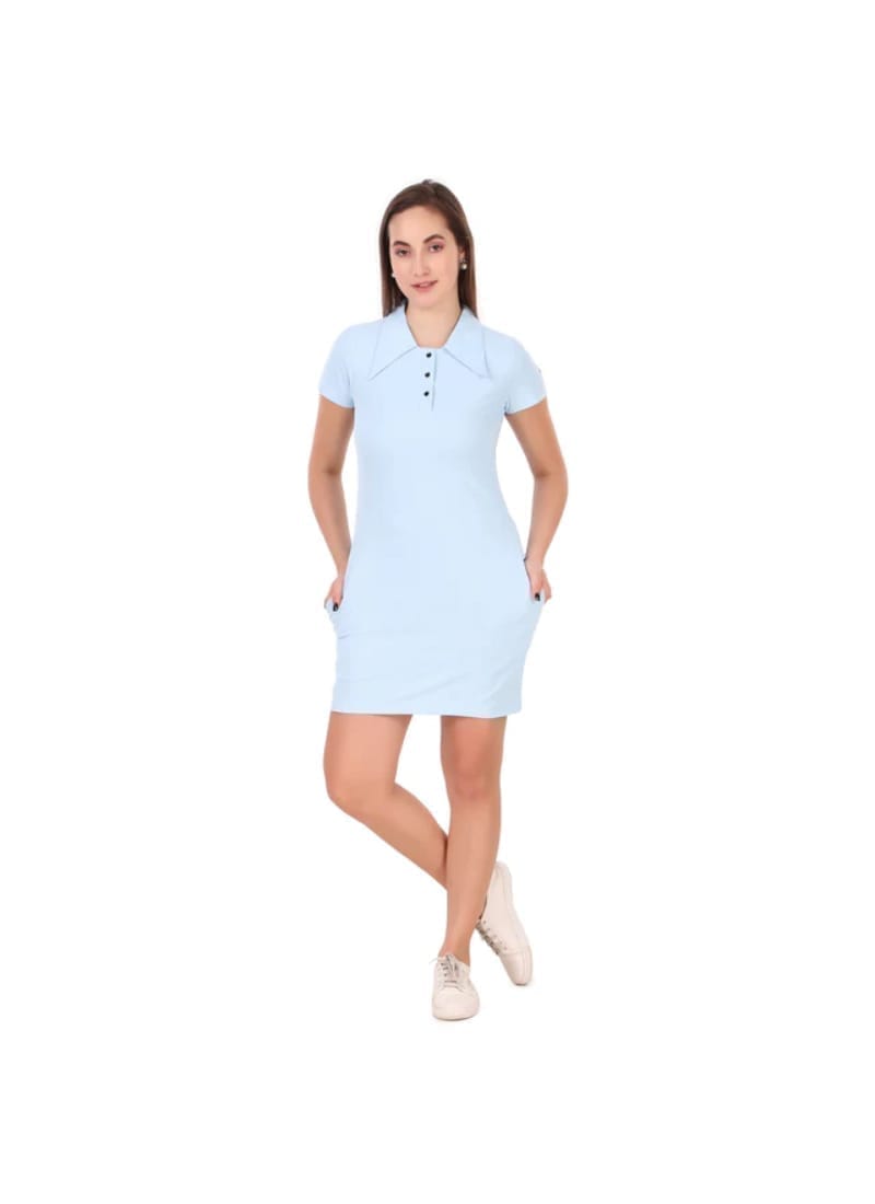 Activewear Collar Neck Dress For Women (Sky)