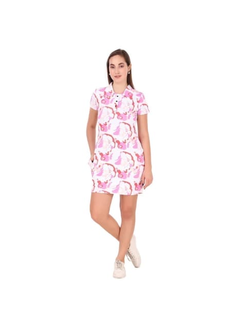 Activewear Collar Neck Dress For Women (Pink Floral)