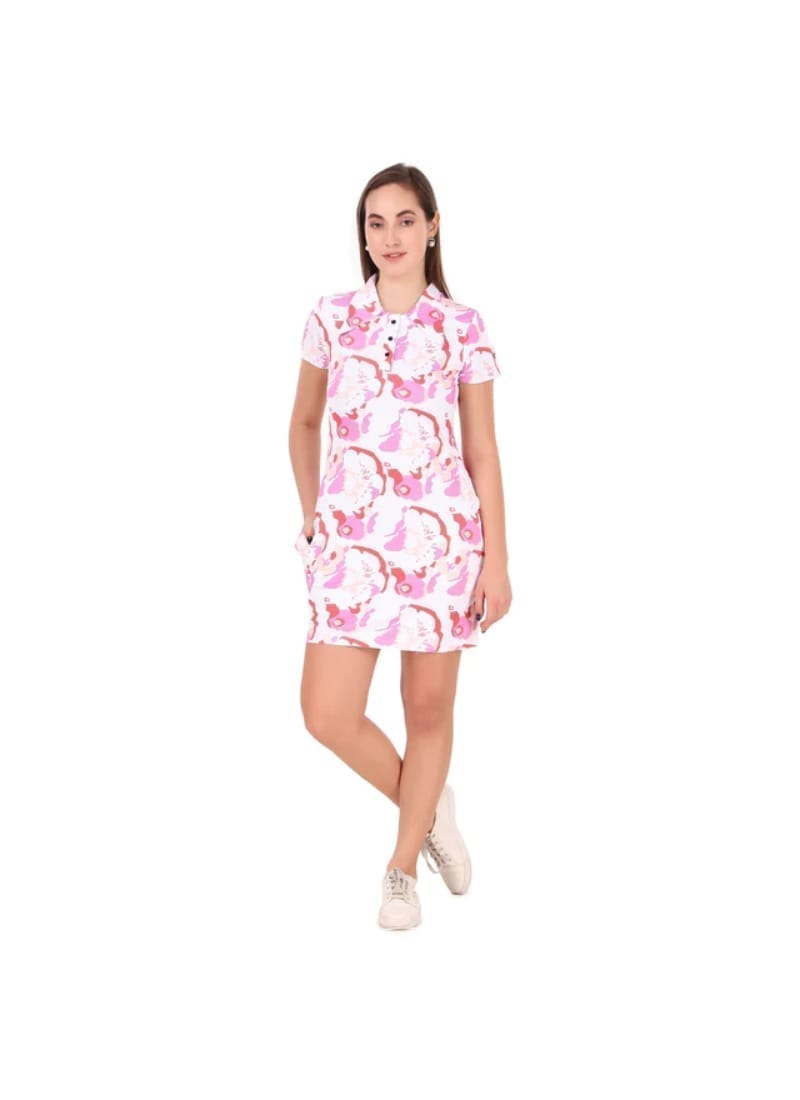 Activewear Collar Neck Dress For Women (Pink Floral)