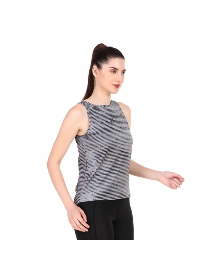 Chic Back Cut Sleeveless Tshirt For Women (Abstract Grey)