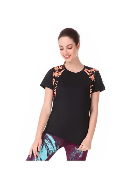 Performance Raglan Print Tshirt For Women (Black)
