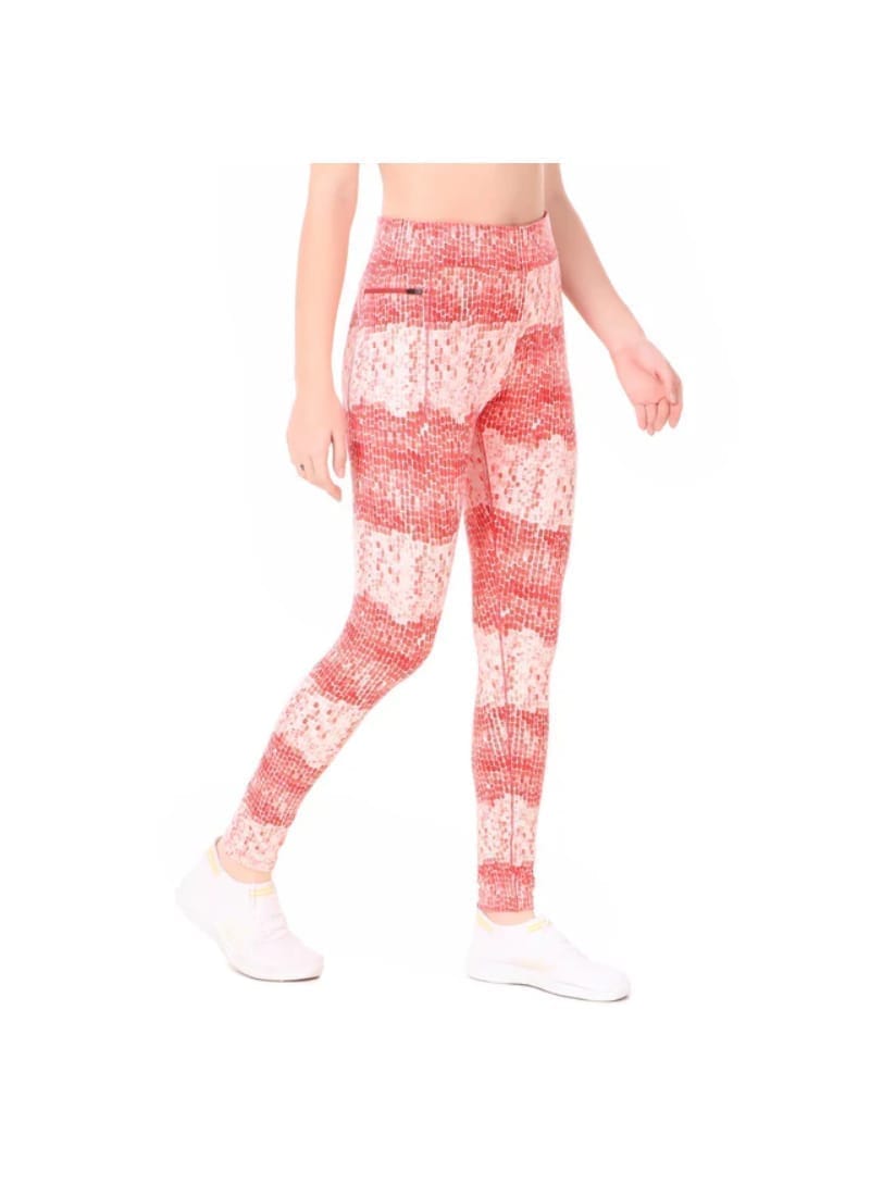 Gym Yoga Running Legging For Women Zip Pocket (Red Blocks)