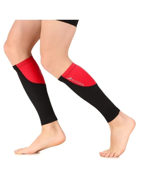 Nylon Compression Calf Sleeves (Black/Red)