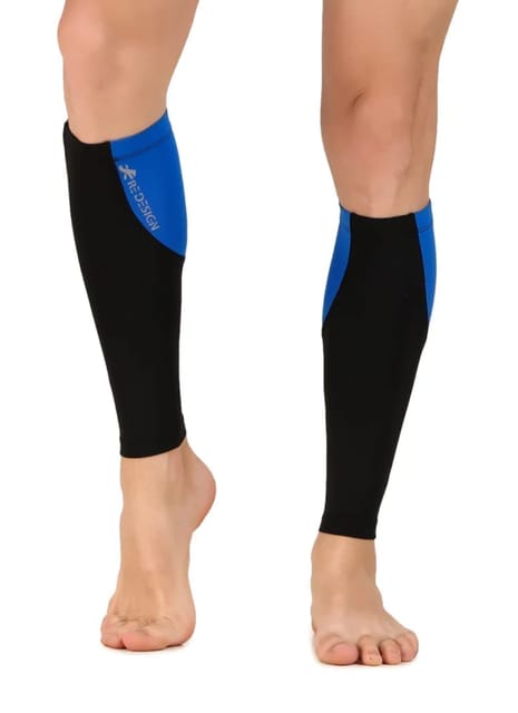 Nylon Compression Calf Sleeves (Black/Royal Blue)