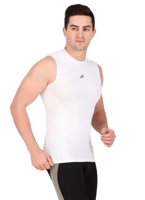Nylon Compression Tshirt Cutsleeves Tights For Men (White)