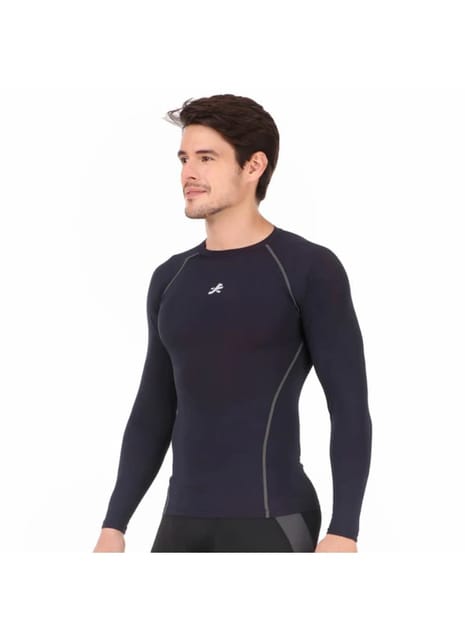Nylon Compression Tshirt Full Sleeve Tights For Men (Navy Blue)