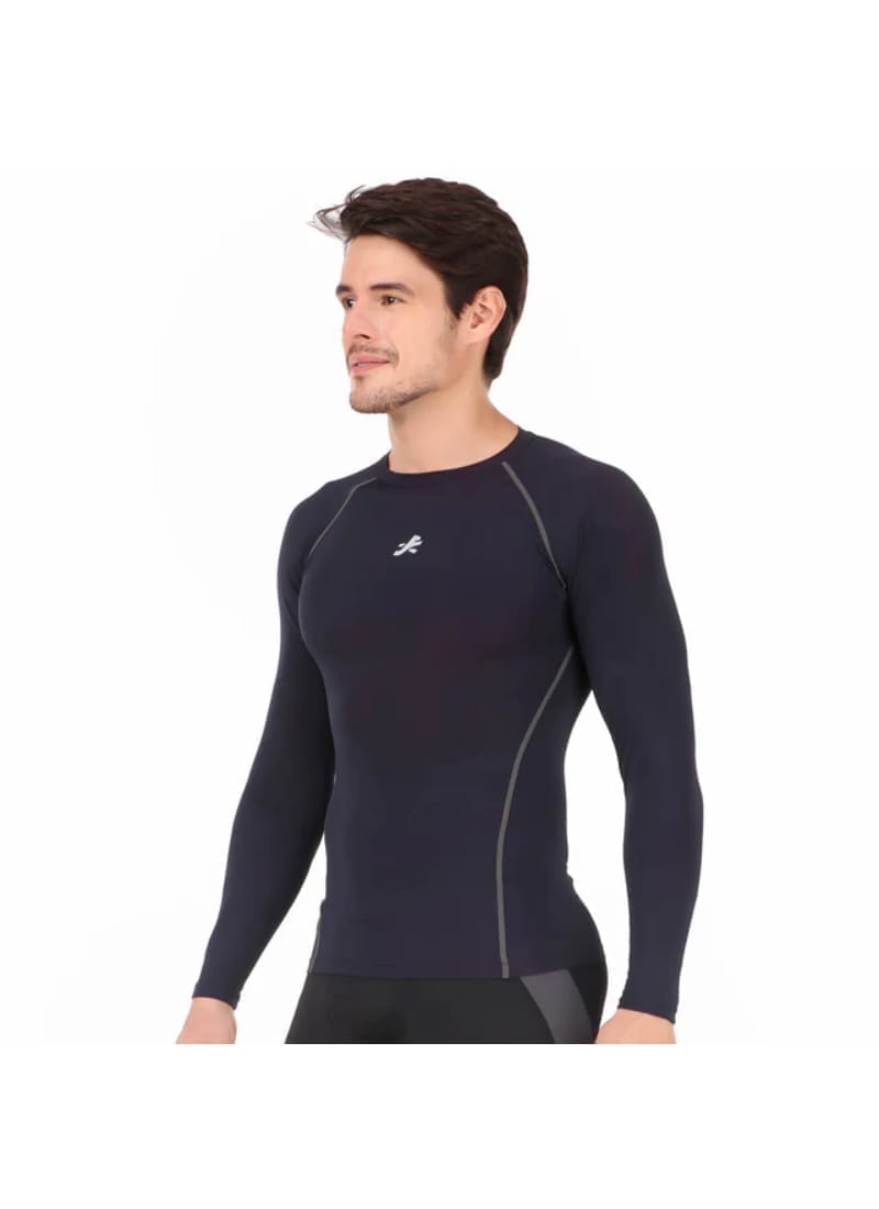 Nylon Compression Tshirt Full Sleeve Tights For Men (Navy Blue)