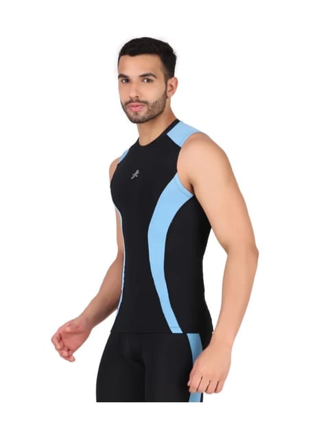 Nylon DC Compression Tshirt Cutsleeves Tights For Men (Black/Aqua)