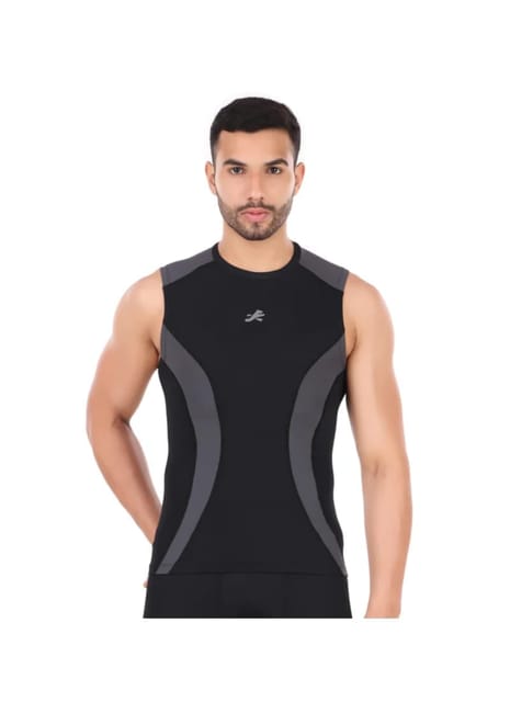 Nylon DC Compression Tshirt Cutsleeves Tights For Men (Black/D.Grey)