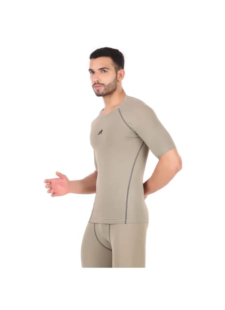 Nylon Compression Tshirt Half Sleeve Tights For Men (Pista)