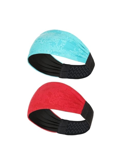 Sports Headband For Men and Women pack of two (Geo Red/Blue)