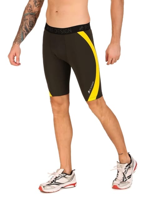 Men's Nylon DC Curve Compression Shorts and Half Tights For Men (Green/Yellow)