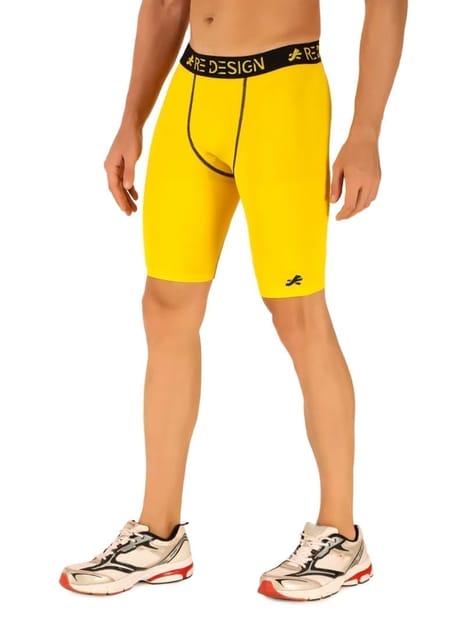 Men's Nylon Compression Shorts and Half Tights (Yellow)