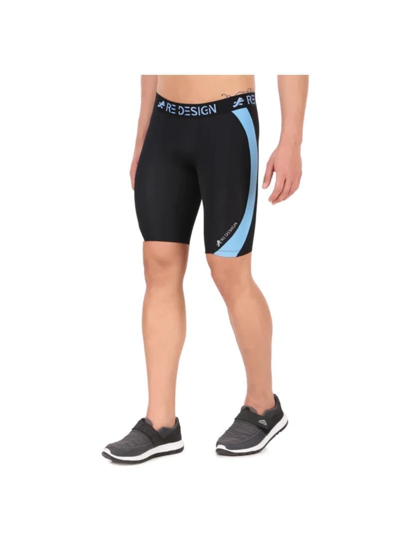 Nylon DC Curve Compression Shorts and Half Tights For Men (BLACK/AQUA)