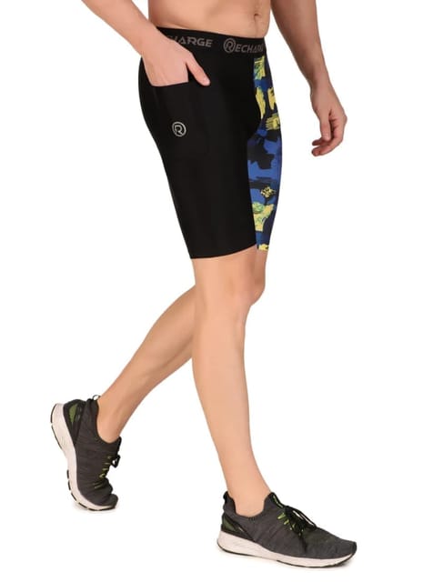 Men's Polyester Pocket Compression Shorts (1L Blue Camo)