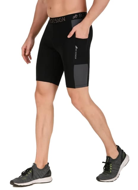 Men's Nylon DC Pocket Compression Shorts and Half Tights (Black/Dark Grey)