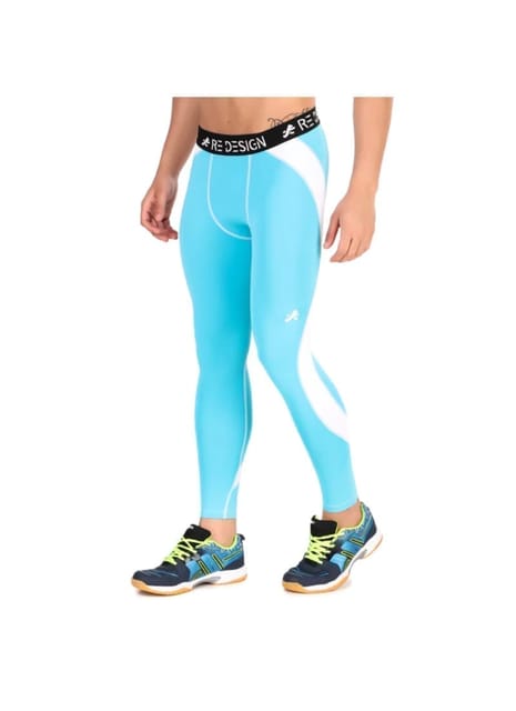 Men's Polyester Compression Pant and Full Tights (Aqua/White)