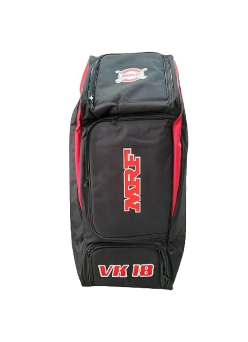 AASHRAY MRF VK-18 Duffle Wheel Cricket Kit Bag, Heavy Duty Fabric, Concealed Bat Pocket, Wheels, Padded Straps (Black)