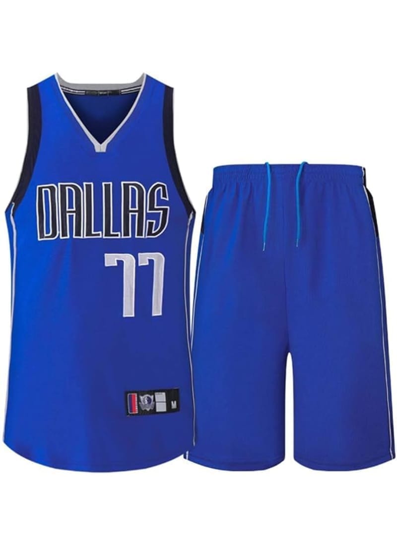 AASHRAY Men's NBA Replica Basketball Fans Jersey with Shorts, Dallas Mavericks DONCIC77#