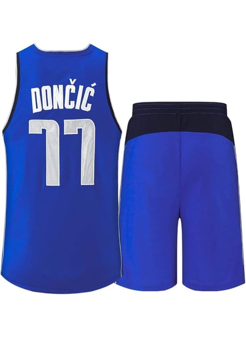 AASHRAY Men's NBA Replica Basketball Fans Jersey with Shorts, Dallas Mavericks DONCIC77#