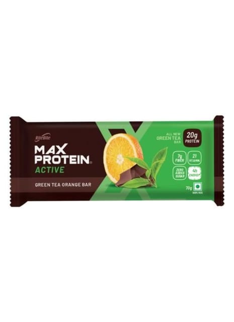 RiteBite Max Protein Active Green Tea Orange Bars 840g - Pack of 12 (70g x 12)