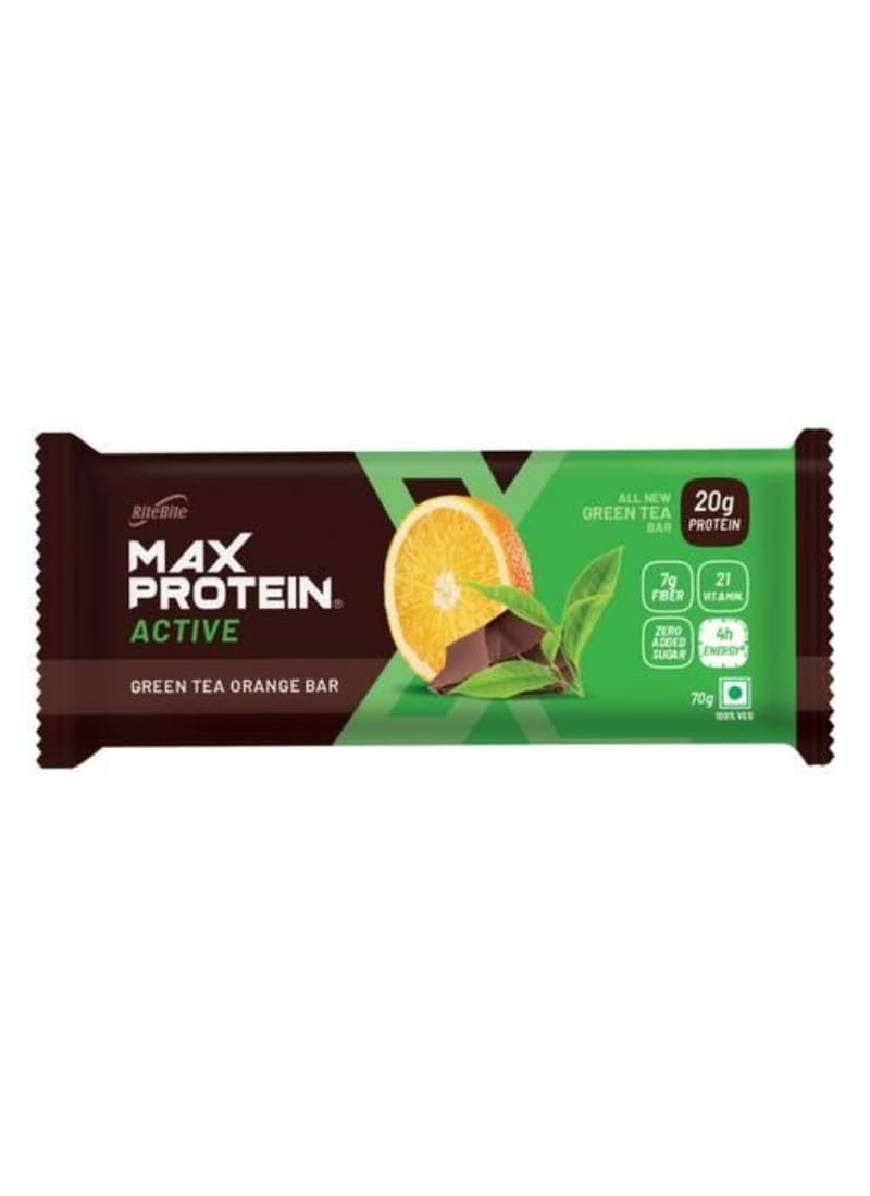 RiteBite Max Protein Active Green Tea Orange Bars 840g - Pack of 12 (70g x 12)
