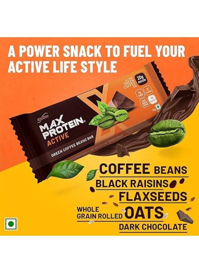 RiteBite Max Protein Active Green Coffee Beans Bars 420g - Pack of 6 (70g x 6)