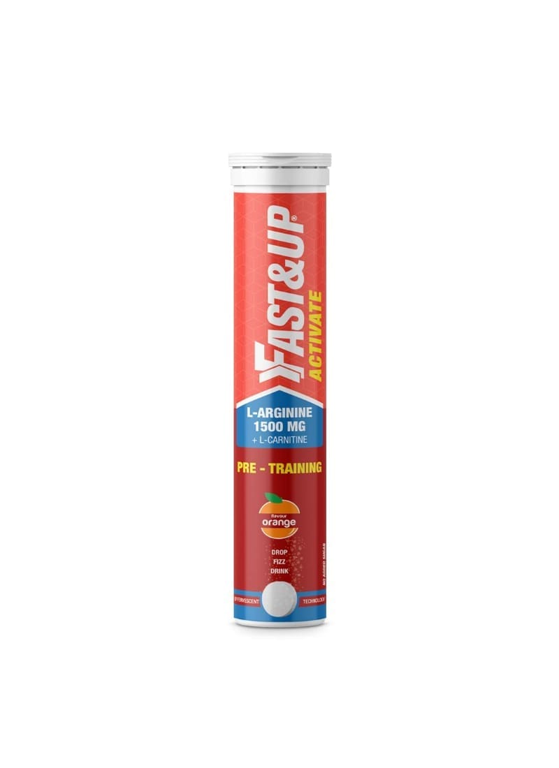 Fast&Up Activate1500 Mg Arginine Pre Workout Sports Drink with Protien Supplements - 20 Effervescent Tablets - Orange Flavour
