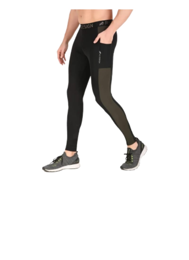Men's DC Pocket Nylon Compression Pant and Full Tights (Black/Green)