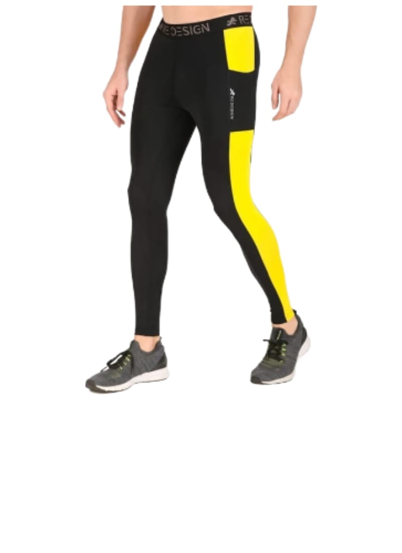 Men's DC Pocket Nylon Compression Pant and Full Tights (Black/Yellow)