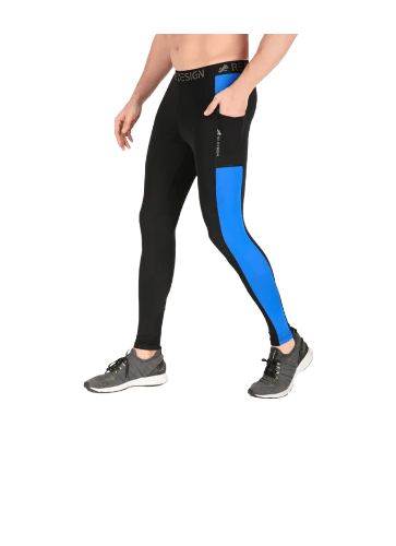 Men's DC Pocket Nylon Compression Pant and Full Tights (Black/Royal Blue)