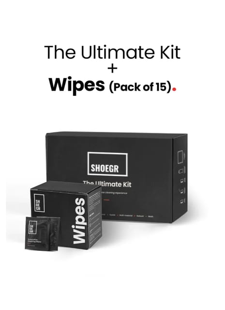 SHOEGR Ultimate Shoe Cleaning Kit + Wipes (Pack of 15)