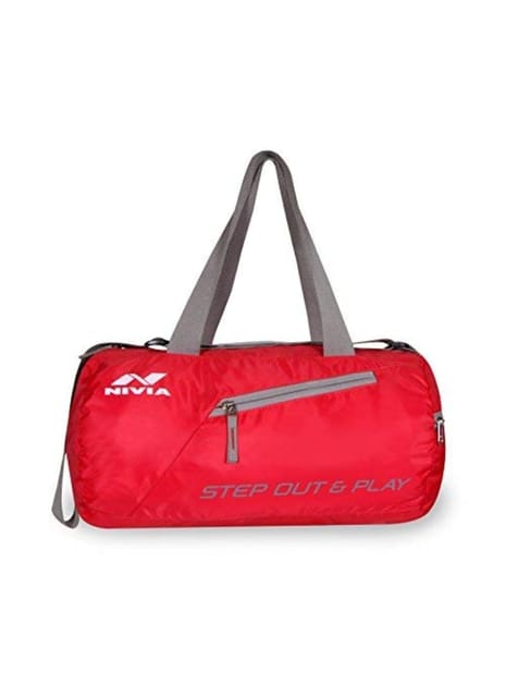 NIVIA Deflate Round 01 Polyester Gym Bag/Unisex Gym Bags/Adjustable Shoulder Bag for Men/Duffle Gym Bags for Men/Carry Gym Accessories/Fitness Bag/Sports &Travel Bag/Gym kit Bag (Red)