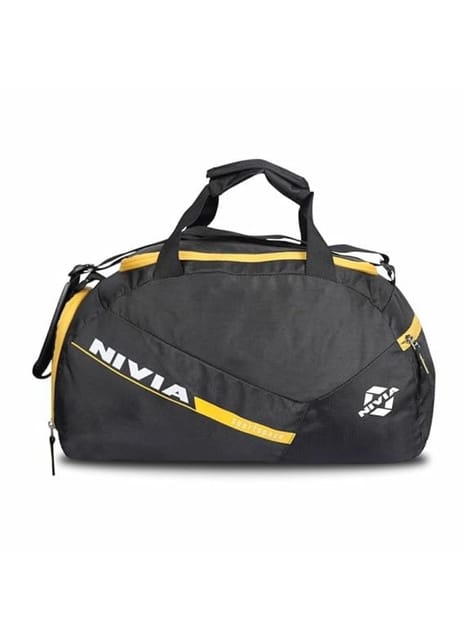 Nivia Sports Space Polyester Unisex Gym Bags/Adjustable Shoulder Bag for Men/Duffle Gym Bags for Men/Sports and Travel Bag/Duffle Bags Travel, Junior (Black-Yellow)