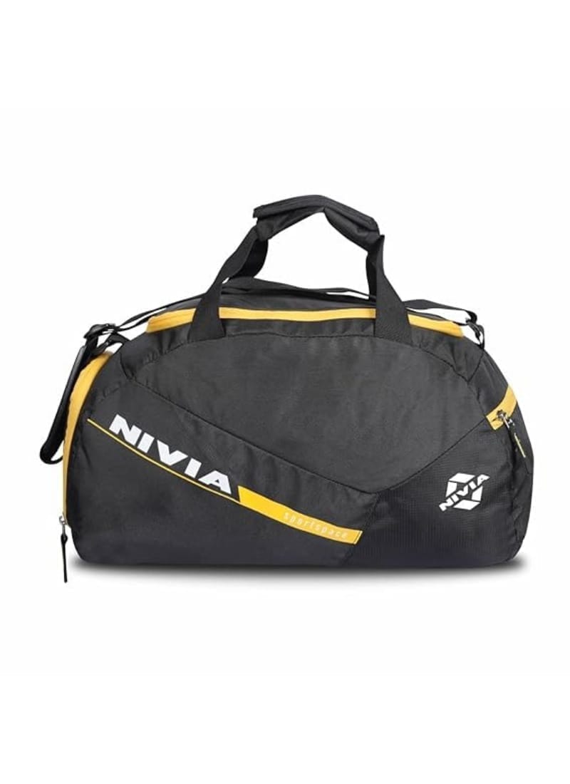 Nivia Sports Space Polyester Unisex Gym Bags/Adjustable Shoulder Bag for Men/Duffle Gym Bags for Men/Sports and Travel Bag/Duffle Bags Travel, Junior (Black-Yellow)