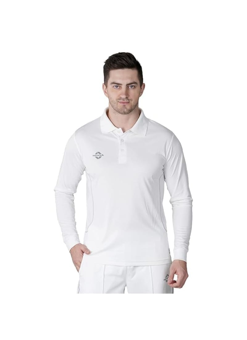 Nivia Lords Full Sleeves Cricket Jersey for Men | Cricket Kit | Cricket T-Shirt (White)