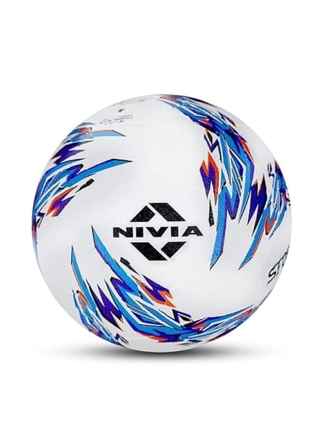 Nivia Storm 2.0 Football | Rubberized Moulded | Suitable for Hard Ground Without Grass, Wet & Grassy Ground & Artificial Turf | Training Ball | for Men/Women | Football Size - 5 (White/Blue)