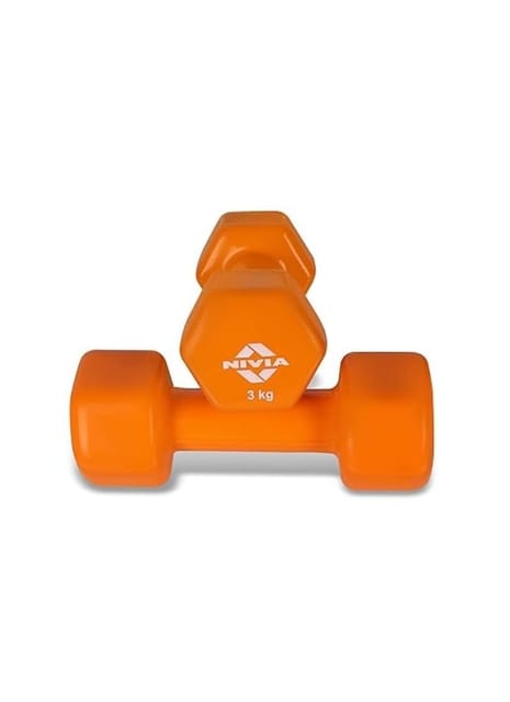 Nivia Vinyl Dumbbells for Hand Weights, Strength Training and Gym Equipment Set of 3 Kg Dumbbells (Orange)