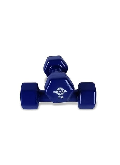 Nivia Vinyl Dumbbells for Hand Weights, Strength Training  and Gym Equipment Set of 2 Kg Dumbbells (Blue)