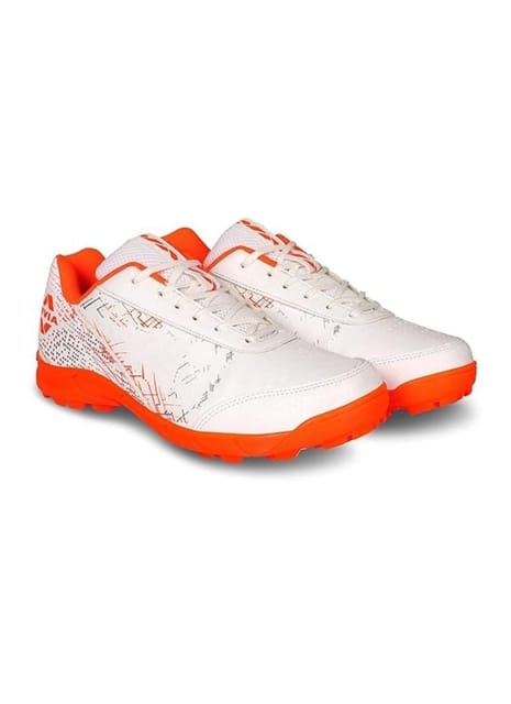 Nivia Bounce Cricket Shoes | Mesh & TPU Upper | Cushioned EVA Insole | Durable PVC Outsole | Cricket Shoes for Men | Lightweight| Sports Shoes ( White/Orange )