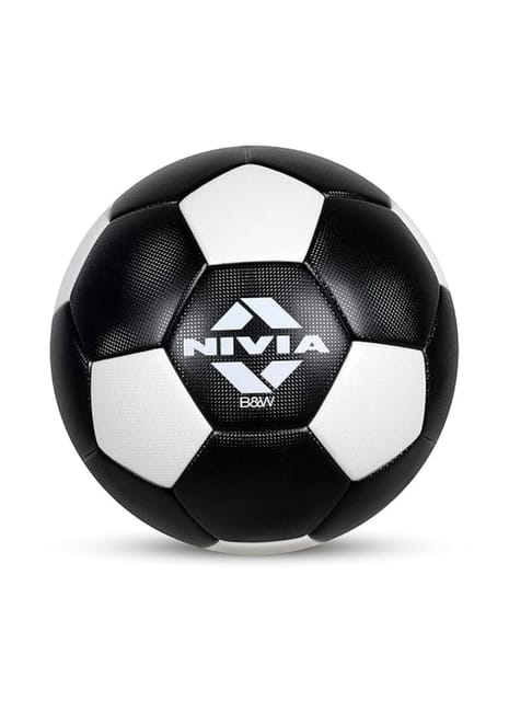 Nivia Football, B&W Football, PU Football, 32 Panels, Suitable for Soft & Wet Ground,Hard Ground,International Match Ball, Football for Men & Women Size-5 (Black)