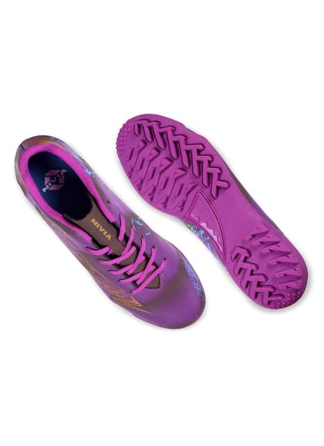 Nivia Aviator 3.0 Turf Shoe for Men with PVC Synthetic Leather and Die Cut Lightweight Insole Provides More Comfort and Grip/High Shear Strength TPU Sole (Purple Size: 5 UK)