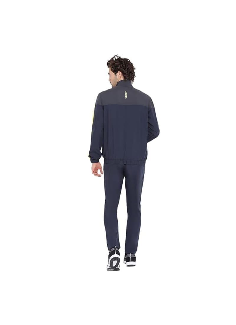 Nivia Carboxy - 2 Track Suit/Sportswear Regular Fit Track Suits/Athletic Gym Running Jogging Suit Set (Navy Blue/Dark Grey/Yellow)