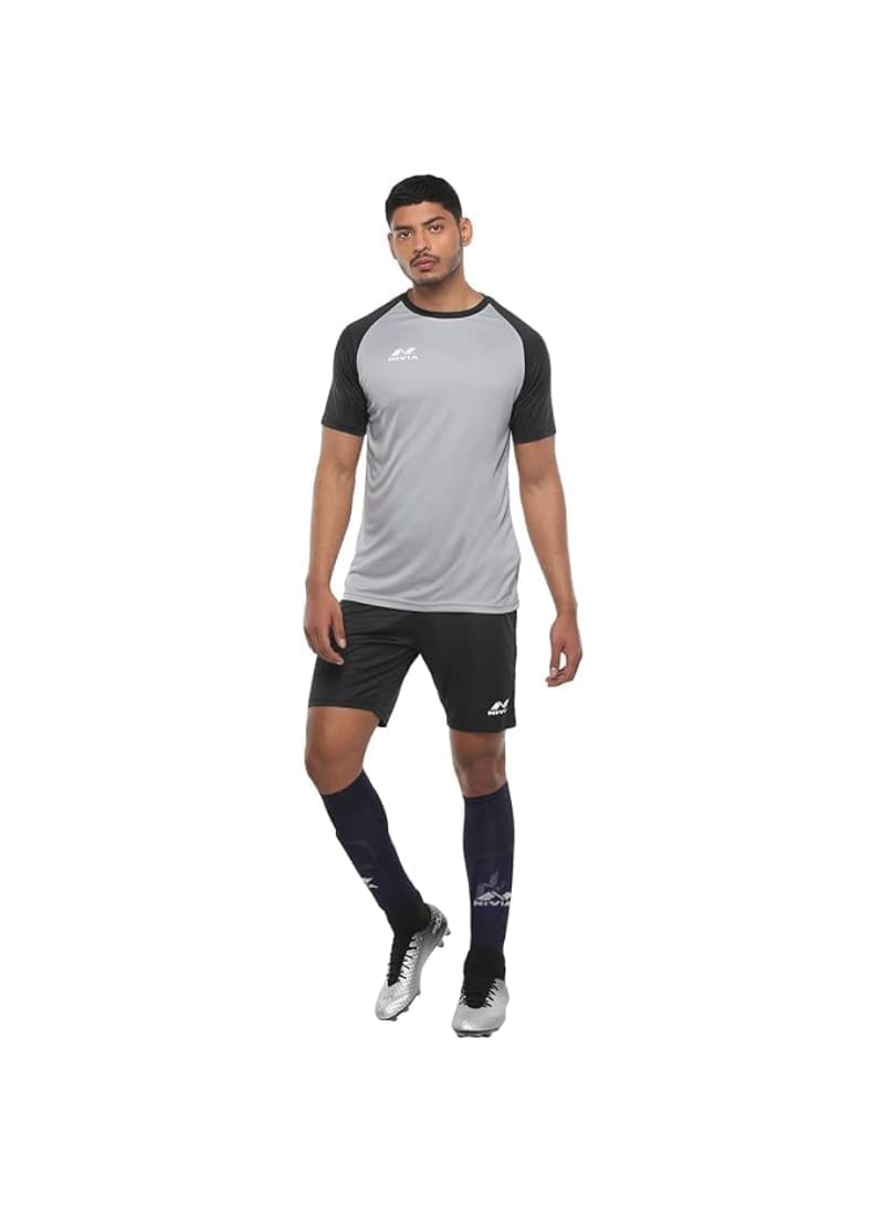 Nivia Destroyer Football Jersey Set for Men (Light Grey/Black, S)