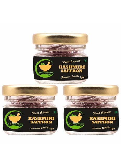 FIJ AYURVEDA A++ Grade Pure & Natural Kashmiri Saffron Threads |Original Kesar| / Kesar/ Keshar/ Zafran / Jafran – 3GM (Combo Pack)